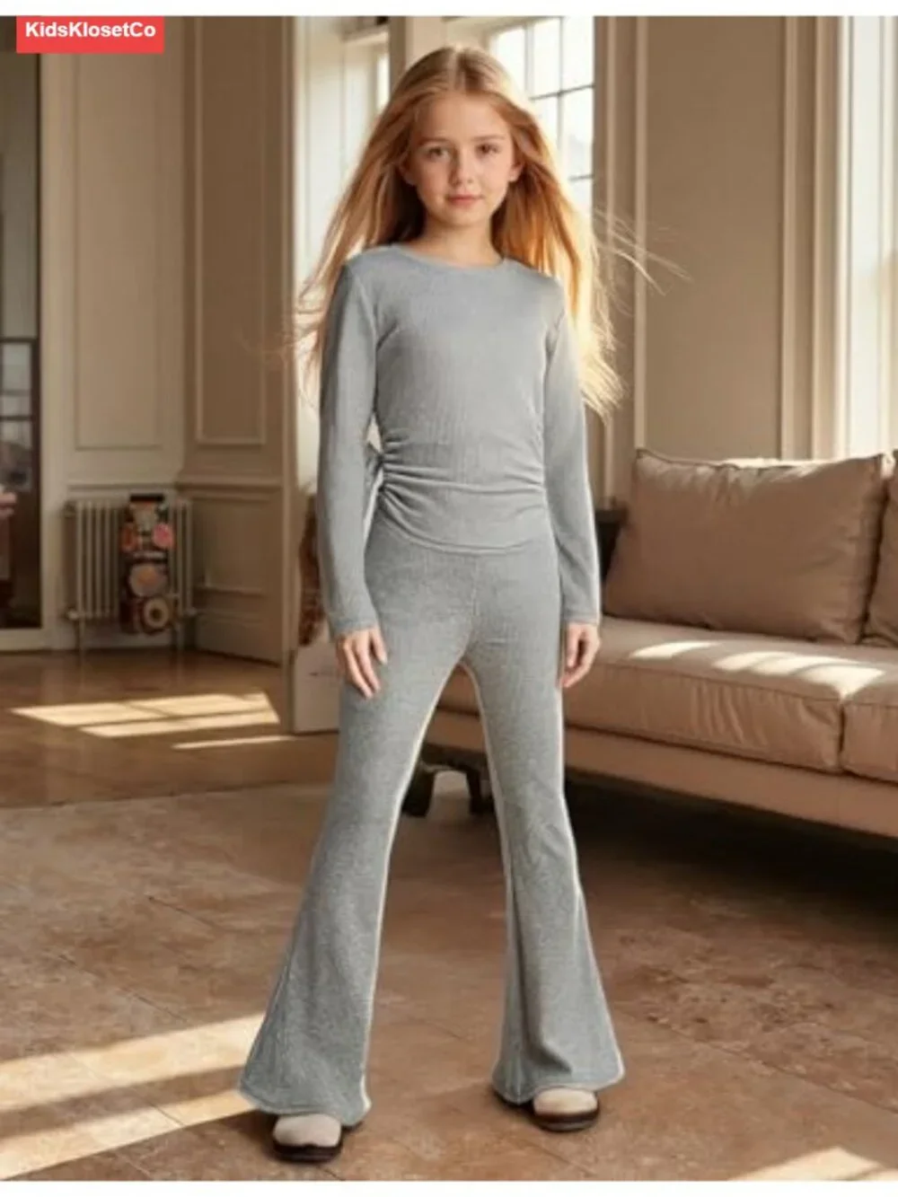 Girls' 2-Piece Rayon Blend Set Long Sleeve Top & Flared Leggings